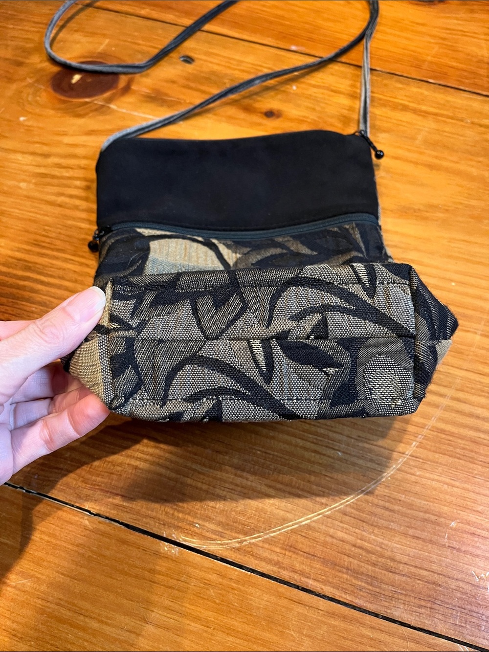 MERUCA Black Brocade Fabric Crossbody Purse Pocketbook Tapestry Art - Picture 2 of 7